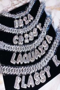 Men Women Hip Hop Iced Out Custom Name CZ Cuban Link Chain Pink Diamond Letter Neklac Personaliseerde initiële ketting8406190