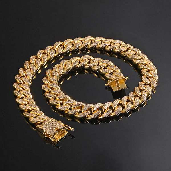 Hommes Femmes Hip Hop MIAMI CUBAN LINK Collier de chaîne le plus cool Coulée de cuivre Micro Zircone Cubique Fermoir Glacé Bling Bijoux X0509