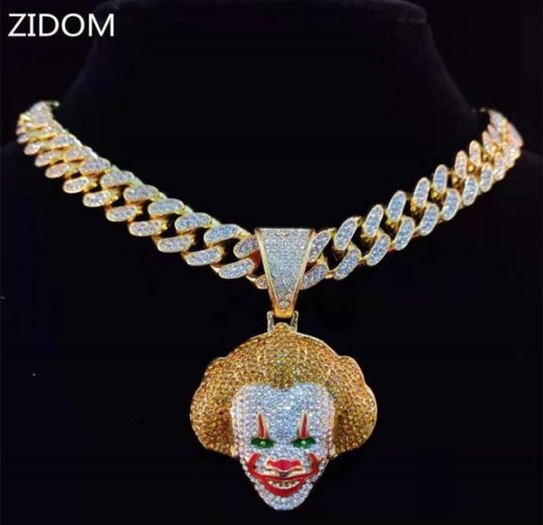 Hommes Femmes Hip Hop Film Clown Pendentif Collier Avec 13mm Miami Chaîne Cubaine Glacé Bling HipHop Colliers Mâle Charme Bijoux3873069