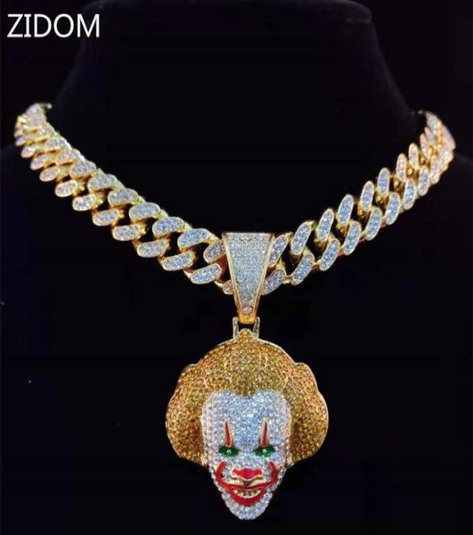 Hommes Femmes Hip Hop Film Clown Pendentif Collier Avec 13mm Miami Chaîne Cubaine Glacé Bling HipHop Colliers Mâle Charme Bijoux8897758