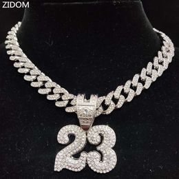 Hommes femmes hip hop numéro 23 collier pendentif avec des colliers bling colliers à la chaîne cubaine de 13 mm