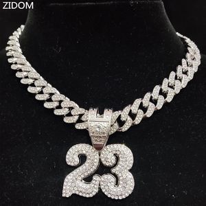 Men Women Hip Hop Number 23 Hangketting met 13 mm Crystal Cubaanse ketting Hiphop Iced Out Bling Ketters Fashion Charm Sieraden 240429
