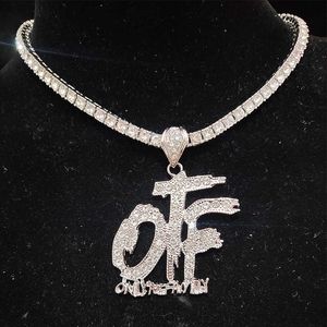 Hommes Femmes Hip Hop OTF Iced Out Colliers avec 4mm Zircon Tennis Chaîne HipHop Pendentif Collier De Mode Lettre Charme Bijoux