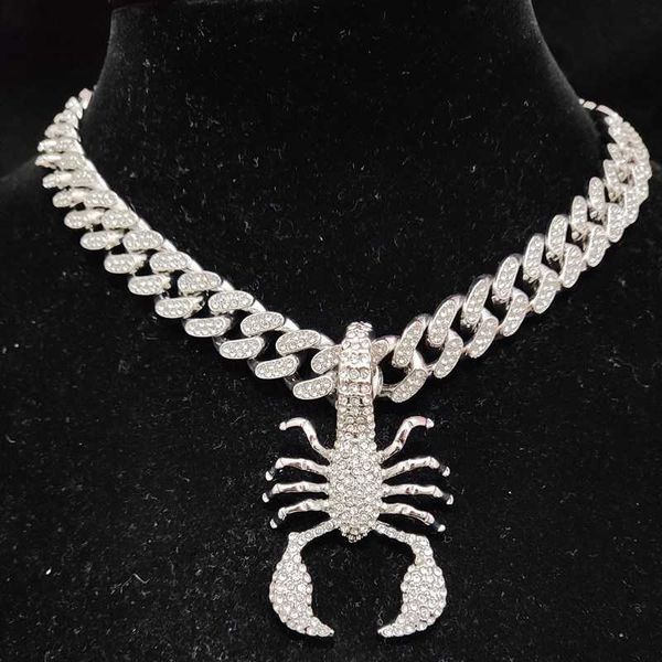 Hommes Femmes Hip Hop Scorpion Pendentif Collier avec 13mm Cristal Chaîne Cubaine Glacé Bling HipHop Colliers De Mode Charme Bijoux