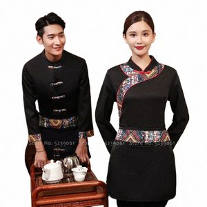 Hombres Mujeres Hotel Camarero Limpiador Uniformes de trabajo Restaurante chino Ama de llaves Trajes de bordado Hanfu Abrigos Traje Tang Trajes Y72z #