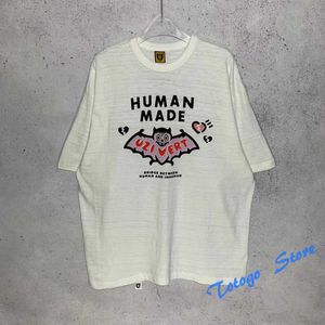 Mannen Vrouwen Menselijk Gemaakte Witte T-shirts Hoge Kwaliteit Sbreathable Slub Katoen Vleermuis Patroon Menselijk Gemaakte T-shirt Losse Tops Met Tags