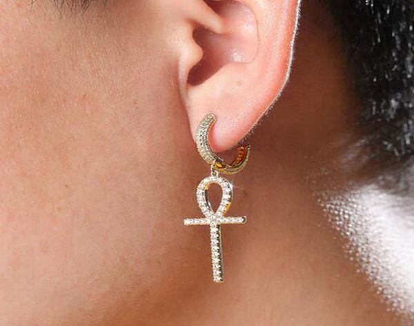 Boucles d'oreilles égyptiennes Ins Ankh pour hommes et femmes, bijoux en Zircon cubique scintillant, clé de la vie, goutte d'eau, à la mode, 2504386