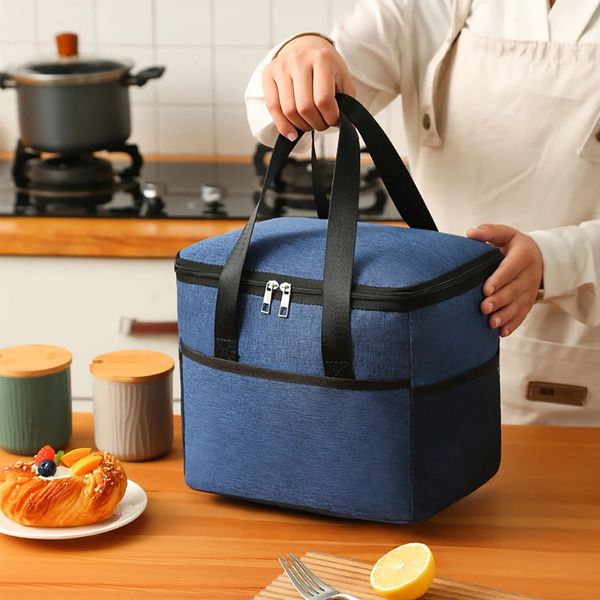 Caja de almuerzo aislada para hombres y mujeres, bolsa de viaje portátil para acampar, bolsa de Picnic, refrigerador de alimentos fríos, bolso térmico para estudiantes y niños 240117