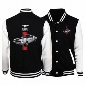 Mannen Vrouwen Jas Jas Sweatshirts Trend Hoodie Honkbal Uniform Ford 50 Jaar Mustang Auto Print Vest Streetwear Kleding Tops E1Hd #