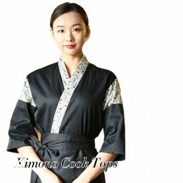 Hombres Mujeres Estilo japonés Sushi Chef Kimo Robes Chef Coat Chaquetas Restaurante Camarero Cocina Cocinero Uniforme Tops Ropa de trabajo t6Kz #