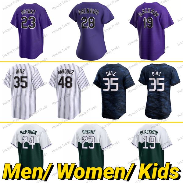 Hommes Femmes Enfants Charlie Blackmon Jersey Baseball Nolan Arenado Kris Bryant Allemand Marquez Elias Diaz Cron Urena Ryan McMahon Personnalisé