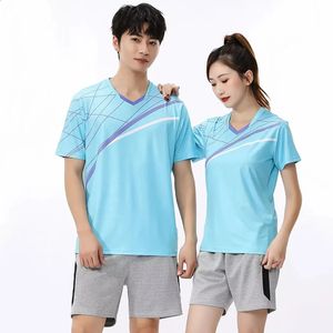 Hommes femmes enfants maillots de tennis de table Ping-Pong T-shirt à manches courtes hauts de sport Couple uniformes de tennis de Table vêtements 240306