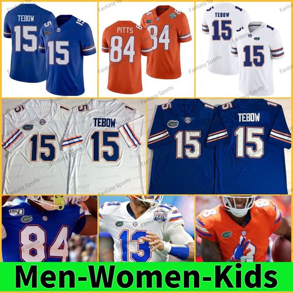 Hombres Mujeres Niños Tim Tebow Football Jersey College Florida Gators Kyle Trask Richardson E.Smith Jeff Driskel Aaron Hernandez Kyle Pitts Personalizado Naranja Blanco Azul 150