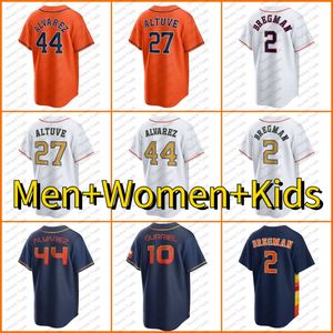 Hommes femmes enfants Yordan Alvarez Baseball Jerseys Jose Altuve 2 Alex Bregman 3 Jeremy Pena 10 Yuli Gurriel Justin Verlander White Gold Navy Orange Centred Jersey S-XXXL