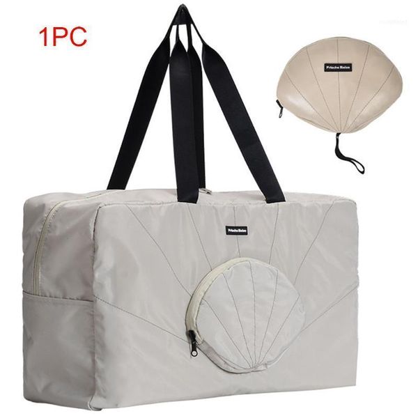 Hombres Mujeres Gran capacidad Fin de semana Forma de concha al aire libre Cremallera impermeable Holdall Bolsa de viaje de mano sólida ligera Duffle plegable1