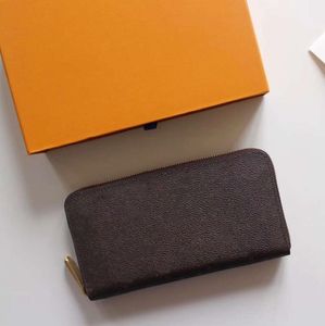 Hombres Mujeres Carteras de cuero Cartera de moda de alta calidad Cremallera única Diseñador Señora Señoras Monedero largo con caja naranja