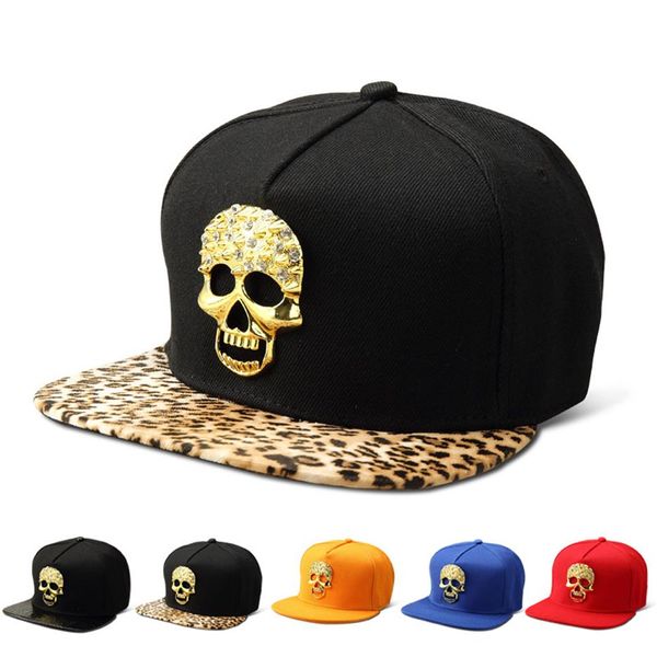 Hombres Amantes de las mujeres Hip-hop Negro Leopardo Algodón Snapback Caps Skull Alloy Logo Moda popular Cool Street DJ Rock Ajustable Hats268i