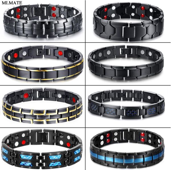 Hommes Femmes Bracelet de santé magnétique Black Titanium Steel Power Thérapie 4in1 MANNETS IONS NÉGATIFS BRANGES GLALUMIUM entièrement 1455472