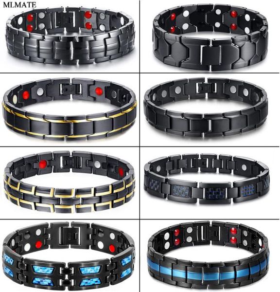 Pulsera magnética de salud para hombres y mujeres, terapia de energía de acero de titanio negro, imanes 4 en 1, brazaletes de germanio de iones negativos Whole4270863