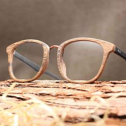 Lunettes de myopie pour hommes et femmes, monture en bois avec lentilles claires, Design de marque, 210323219V