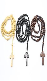 Chapelet en bois pour hommes et femmes, nouvelle mode, Christ catholique, pendentif en perles de 8mm, collier en corde tissée, ps04951970063