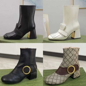 Bottes d'été Chelsea à talons hauts pour Designer peau de vache souple automne hiver talon grossier femmes chaussures 100% cuir véritable fermeture éclair mode boucle en métal bottine avec boîte NO13