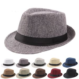 Men Women Panama Straw Hats Fedora Stingy Brim Hats Soft Vogue For Unisex 7 Colors Summer Sun Beach Caps Linen Jazz WCW836