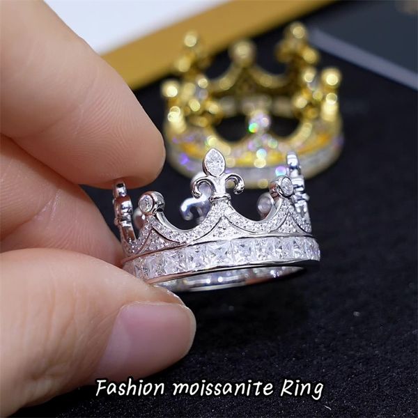 Anillo de corona de diamante de moissanita VVS de plata de ley 925 para hombre y mujer para fiesta, boda, bonito regalo