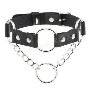 Hommes femmes Punk cercle gland chaîne pendentif collier ras du cou Sexy noir PU cuir collier accessoires