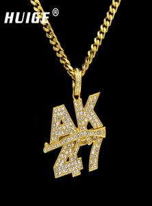 Hommes Femmes Rock Jewelry Cadeaux Gold Couleur Bling Ak47 Gun-pistolet Gun Rhinaist Pendants Colliers Hip Hop Charms de charme Hip Hop7405629