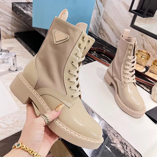 Hommes Femmes Rois Bottes Designer Cheville Martin Boot Cuir Nylon Pochette amovible Bootie Chaussures de combat d'inspiration militaire Noir Nude Blanc Boîte d'origine Taille 35-45