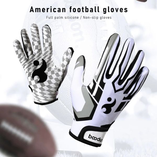 Hommes Femmes Gants de Rugby Respirant Anti-dérapant Doigt Complet Silicone Baseball Gants de Football Américain Gants de Bracelet Réglables 240222