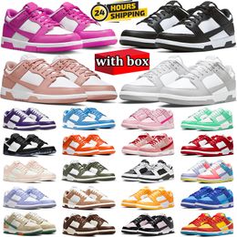 Avec Box Hommes Femmes Chaussures Panda Blanc Noir Gris Brouillard Triple Rose Baskets Basses Moyen Olive Vert Pomme Rose Whisper Bleu Framboise Laser Orange GAI Mens Trainer