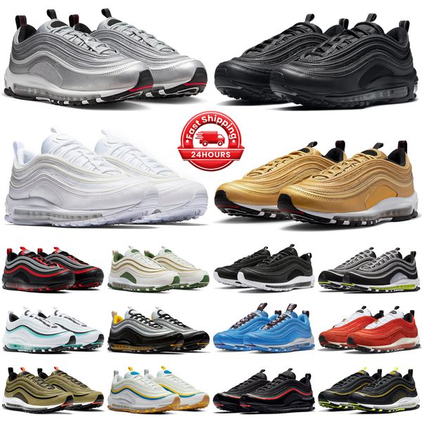 air max 97 Hommes Femmes Chaussures de course Triple Black Silver Gold Bullet Bright Citron Midnight Navy Purple Cheap Athletic Designer Trainers Sport Sneakers
