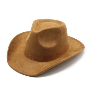 Sombrero de gamuza para hombre y mujer, ala grande enrollada, color melocotón, sombrero de vaquero, gorro de fieltro, sombrero Fedora Simple Retro, sombrero flexible de viaje para caballero