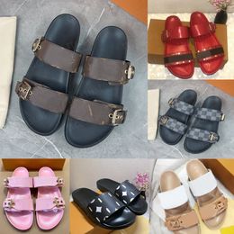 Hommes Femmes Sandales Pantoufles En Cuir Femmes BOM DIA FLAT MULE 1A3R5M Cool Sans Effort Élégant Diapositives 2 Sangles Avec Boucles Dorées Ajustées Femmes Été Pantoufle 35-46