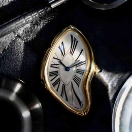 Heren Dames Saffierkristal Quartz Horloge Origineel Surrealisme Art Design Horloge Waterdicht Roestvrij Staal Onregelmatige Shape309q