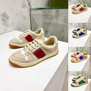 Hommes Femmes Screener Sneakers Chaussures De Course Italie Chaussure En Cuir Sale Vert Rouge Stripe Designers De Luxe Toile Ace Casual Beurre Classique