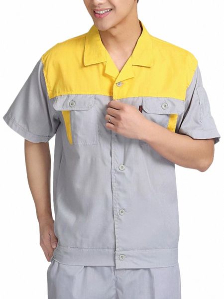 Hombres Mujeres Mecánica de manga corta Monos Taller Trabajo Abrigo Unisex Auto Mecánico Uniformes Dos bolsillos Camisetas Reparación Ropa C9Pv #