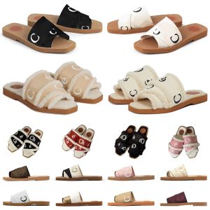 heren dames slippers sandalen ontwerper pantoffels Woody platte muilezel in canvas shearling gevoerd wit zwart grijs groen bont heren zomer sandaal mode strand schoenen