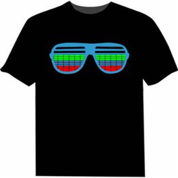 Mannen Vrouwen Geluid Geactiveerde Led T-shirt Oversize Zwarte één Kleur T-shirts Rots Disco DJ Esthetische T-shirts Paar Toevallige Tshirt 6XL 210329