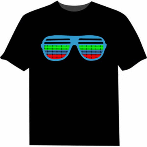 Hommes Femmes Son Activé LED T-shirt Surdimensionné Noir Une Couleur T-shirts Rock Disco DJ Esthétique T-shirts Couple T-shirt Décontracté 6XL 210225