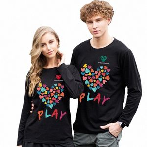 Hommes Femmes Printemps Automne O-cou Lg Manches Coeur Lettre Brodée Couleur Multi Coeur Impression Cott Lâche T-shirt 18hT #