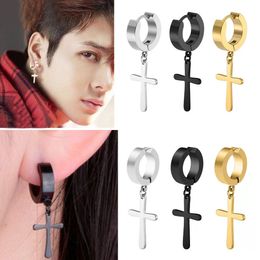 Hommes Femmes En Acier Inoxydable Corss Dangle Boucle D'oreille Noir Or Argent Unique Lustre Boucle D'oreille Hip Hop Clip Sur L'oreille Chrétienne Oreille Bijoux En Gros