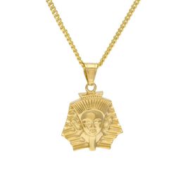 Pendentif pharaon égyptien en acier inoxydable pour hommes et femmes, couleur or, Style Hip Hop, titane, collier roi égyptien, chaîne Punk, bijoux 263z