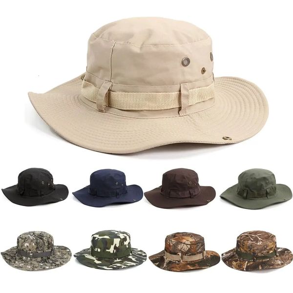 Hommes femmes chapeau de soleil largeur brim houstante capuche de pêche pour hommes chapeau de seau de randonnée de jungle de jungle d'été camouflage extérieur camouflage 240320