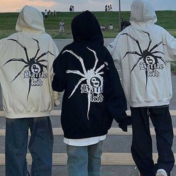 Hommes Femmes Sweatshirts American Retro Spider Imprimer Lettre Pull à capuche Couple Trendy Marque High Street Lâche Printemps Automne Tops 230810 Zyz8