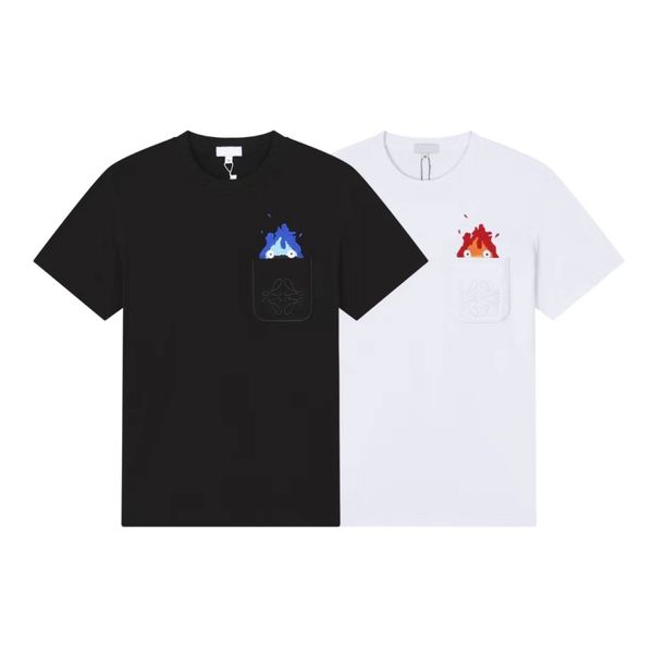 Camiseta de manga corta para hombre y mujer, nueva tendencia holgada para primavera y verano, Haar mobile Castle Casifa, bolsillo con logo bordado de fuego, manga corta para pareja