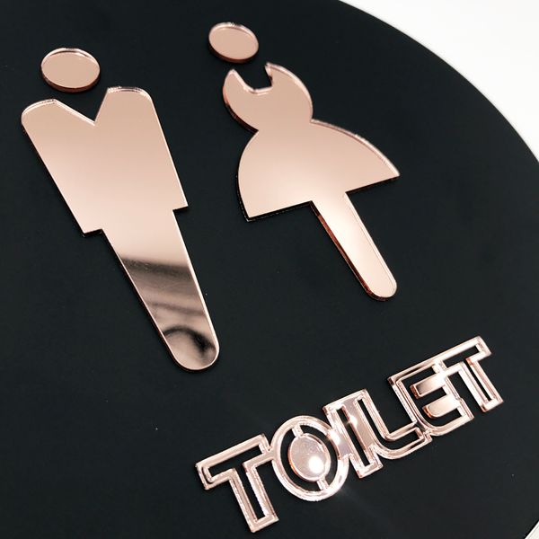 Hommes Femmes Signe de toilette Signe de salle de bain Signes de salle de bain Diamètre 16 cm Cercle Stick à la porte du mur de verre Gold Rose Gold and Black