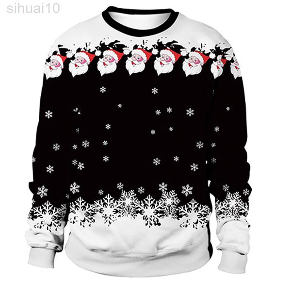 Hombres Mujeres Ugly Christmas Sweater Tacky Xmas Pullover Sudadera Santa Snowflakes Impreso Otoño Invierno Novedad Christmas Jumpers L220801